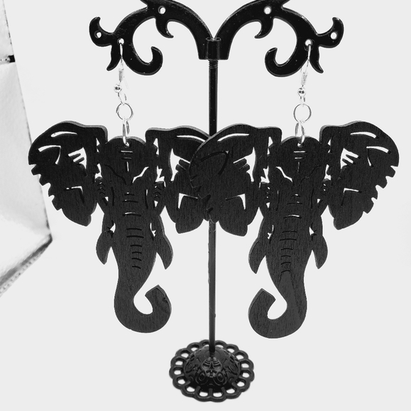 African wooden elephant earrings Black, ethnic, tribal, ecological - Picture 4 of 6